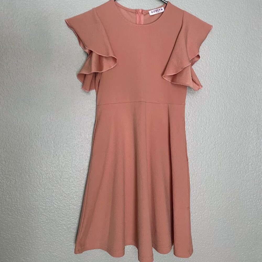Cute Flutter Sleeve Peach Dress